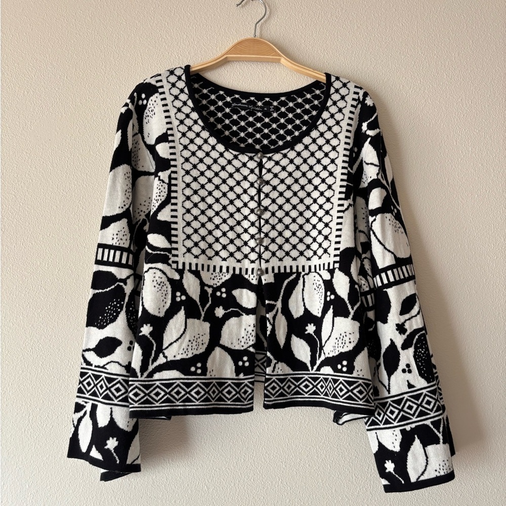 NWT Gudrun Sjoden Scandinavian Black White Lemon Organic Cotton Cardigan Size XL - Picture 6 of 10